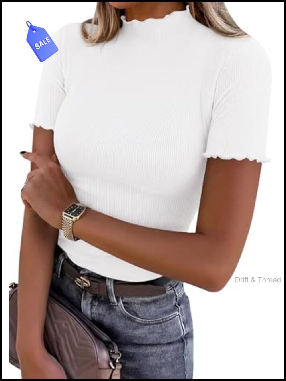 Women's Ribbed Knit Mock Neck Short Sleeve Top Tee